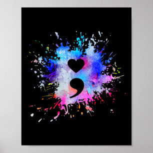 Poster Symbole du demi-côlon du coeur graphique aquarelle