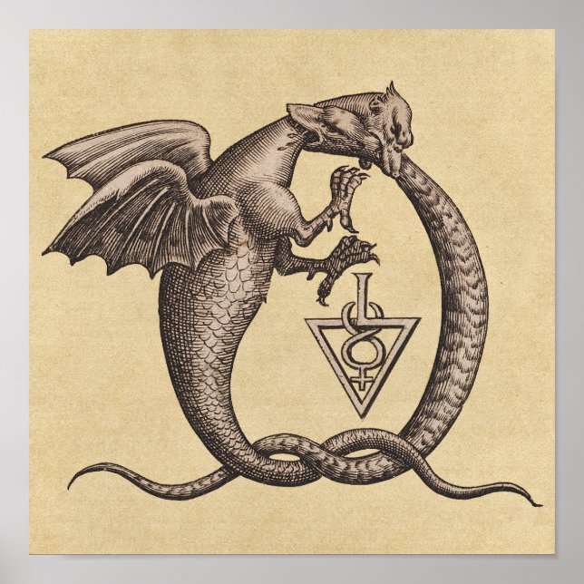 Poster Symbole du dragon d'alchimie du soufre et du mercu (Devant)