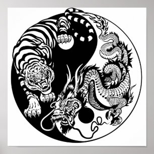 Poster symbole du dragon et du tigre yin yang