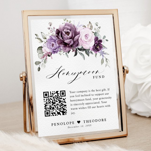 Poster Symbole du fonds de lune de miel des fleurs pourpr (Shades of dusty purple blooms floral honeymoon fund sign)