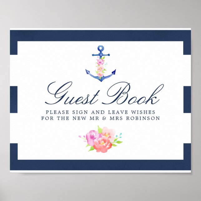 Poster SYMBOLE DU LIVRE D'ACCUEIL Mariage Nautique Floral (Devant)
