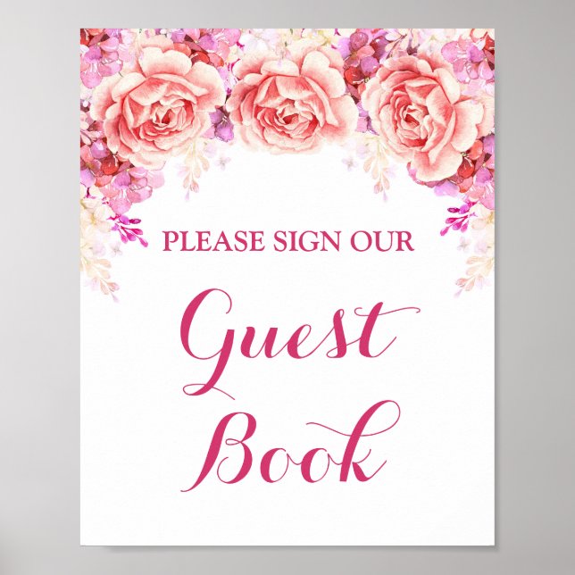 Poster Symbole du livre d'hôtes Fleurs d'aquarelle rose b (Devant)