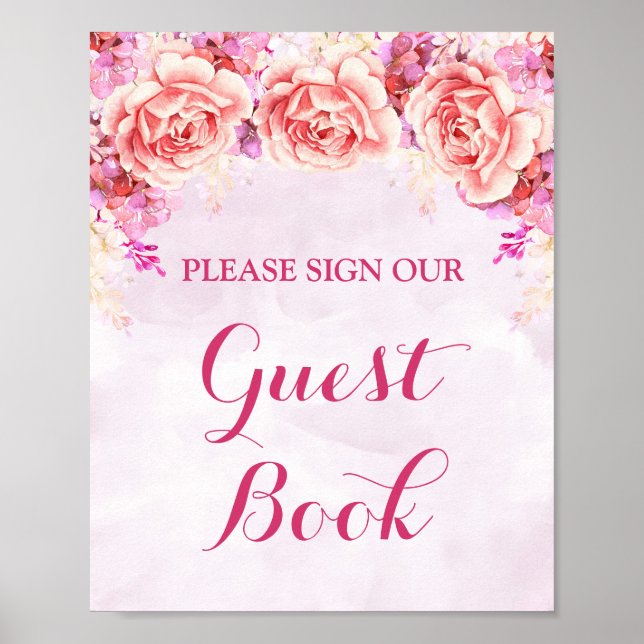 Poster Symbole du livre d'hôtes Fleurs d'aquarelle rose v (Devant)