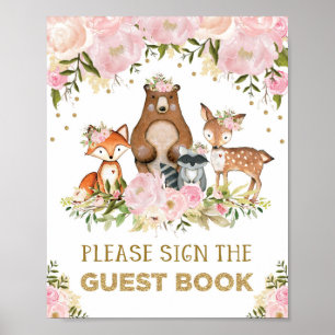 Poster Symbole du livre d'hôtes forestier Baby shower des