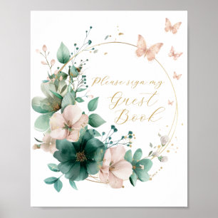Poster Symbole du livre d'hôtes Sweet 16 Emerald Green Fl