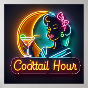 Poster SYMBOLE DU NEON DU MILIEU DU SIÈCLE Cocktail Hour 
