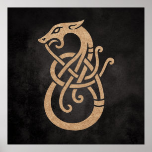 Poster Symbole du nœud du serpent viking doré