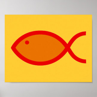 Poster Symbole du poisson chrétien - LOUD ! orange et rou