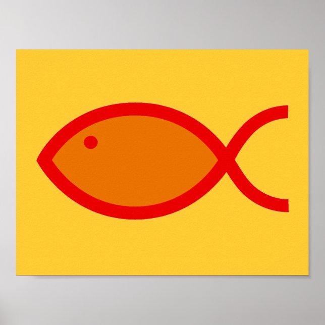 Poster Symbole du poisson chrétien - LOUD ! orange et rou (Devant)