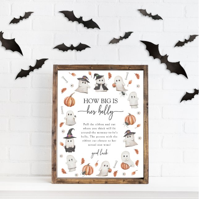 Poster Symbole du ventre de bébé d'Halloween (Halloween How Big Is Her Belly Sign A Little Boo Is Almost Due Baby Shower Poster)