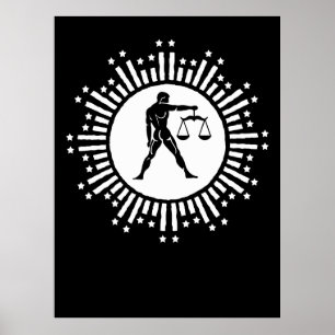 Poster Symbole du zodiaque Balance avec des étoiles noir 