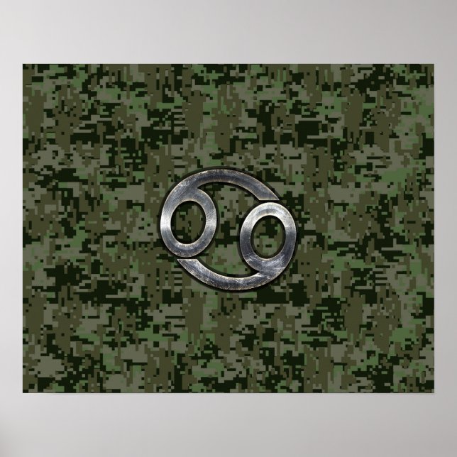 Poster Symbole du zodiaque Cancer sur camouflage numériqu (Devant)
