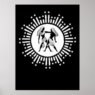 Poster Symbole du zodiaque Gémeaux avec des étoiles noir