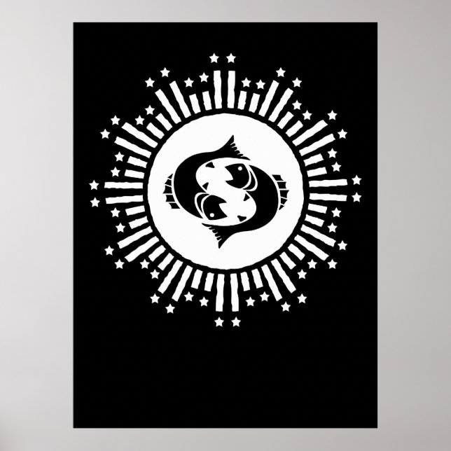 Poster Symbole du zodiaque Poissons avec explosion d'étoi (Devant)