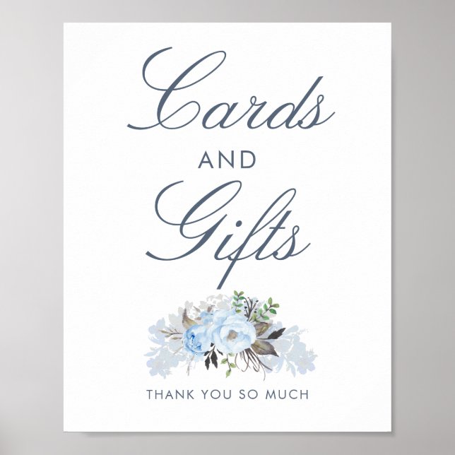 Poster Symbole Dusty Blue Floral de mariage Cartes et Cad (Devant)