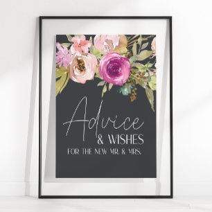 Poster Symbole Dusty Rose Purple Floral Carte & Cadeaux
