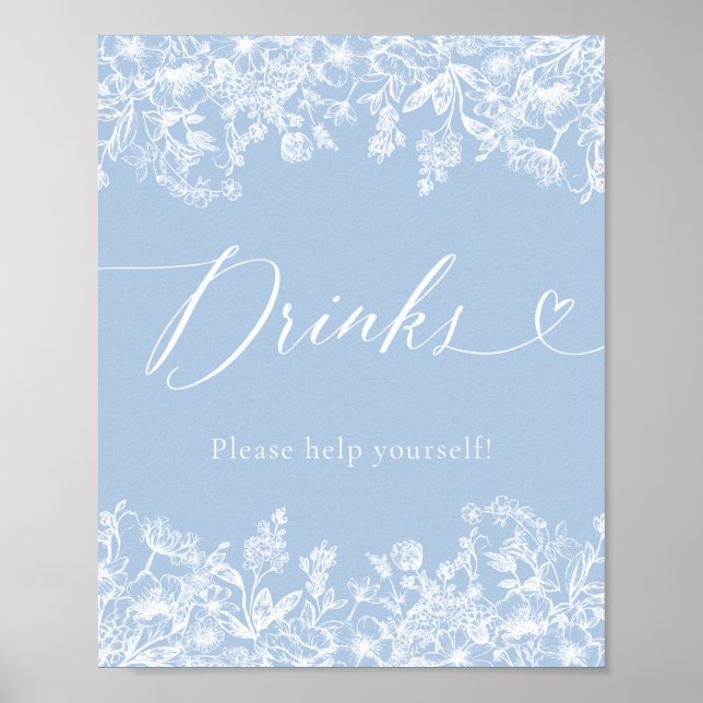 Poster SYMBOLE Élégant Moderne Dusty Blue Floral (Devant)
