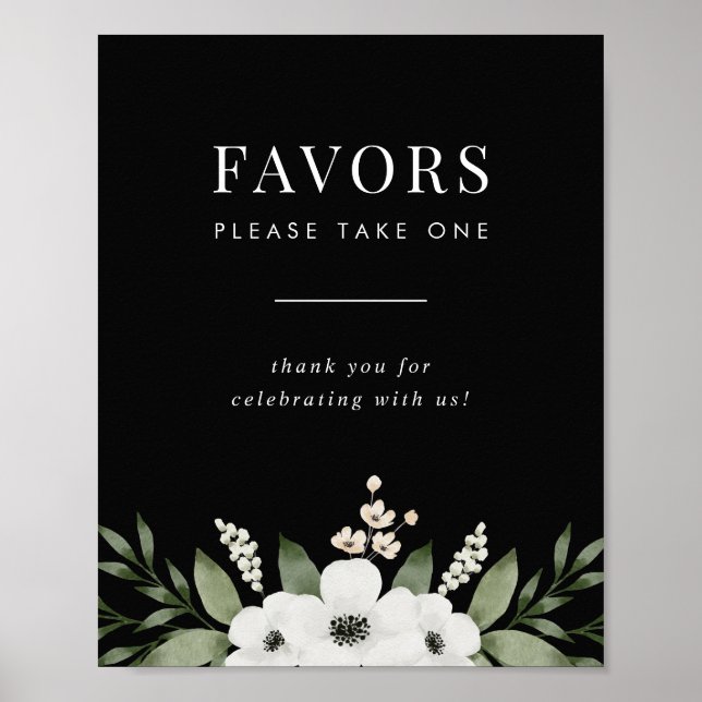 Poster Symbole élégant Noir Floral Botanique Faveurs Mari (Devant)