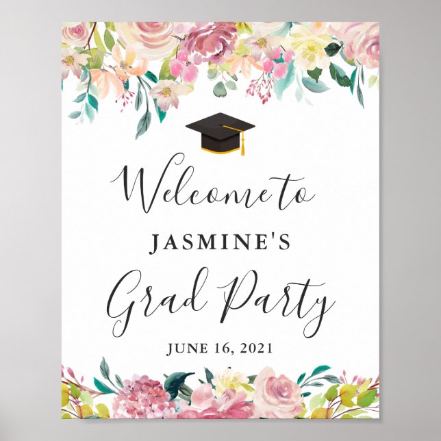 Poster Symbole élégant Pastel Floral Graduation Party (Devant)