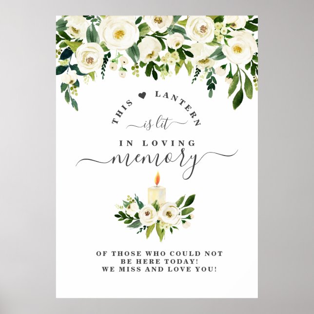 Poster Symbole en mémoire d'amour blanc bougie florale (Devant)
