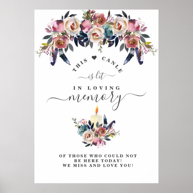 Poster Symbole en mémoire d'amour bleu bleu floral (Devant)