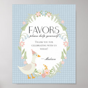 Poster Symbole En vichy floral oie soie bleue