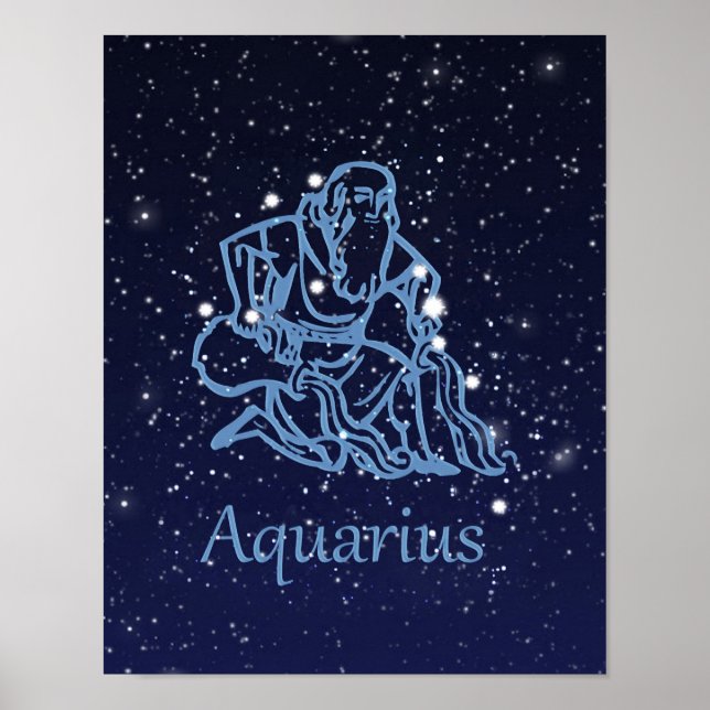 Poster Symbole et constellation du Zodiaque Aquarius (Devant)