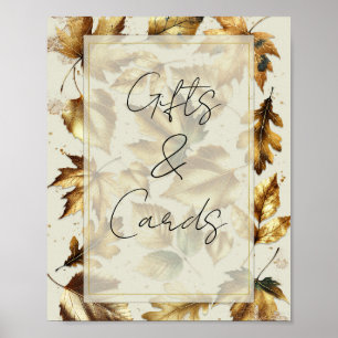 Poster Symbole Feuille d'or Cadeaux et Cartes Beige