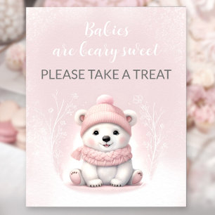Poster Symbole Fille Baby shower d'ours rose polaire Favo