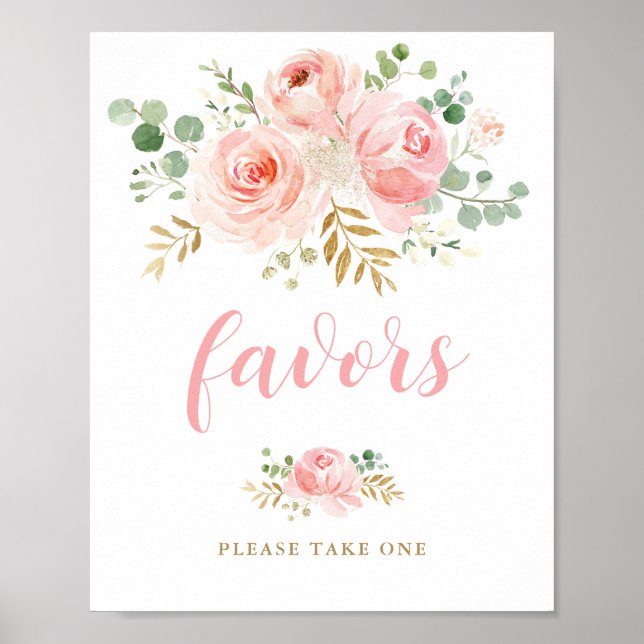 Poster Symbole Fleur Blush Baby shower Faveurs (Devant)