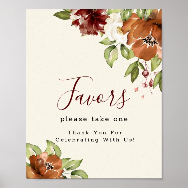 Poster Symbole Fleur Floral Maroon Faveurs Automne (Devant)