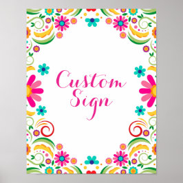 Poster SYMBOLE FLEURI mexicain Baby shower personnalisé