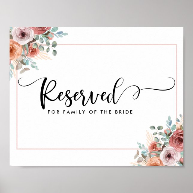 Poster Symbole floral bleu, blanc et bleu Mariage réservé (Devant)