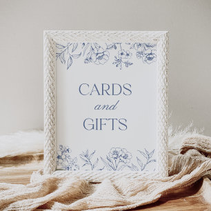Poster Symbole Floral bleu Chinoiserie Cartes et cadeaux