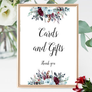 Poster Symbole Floral bleu et bordeaux Cartes & Cadeaux