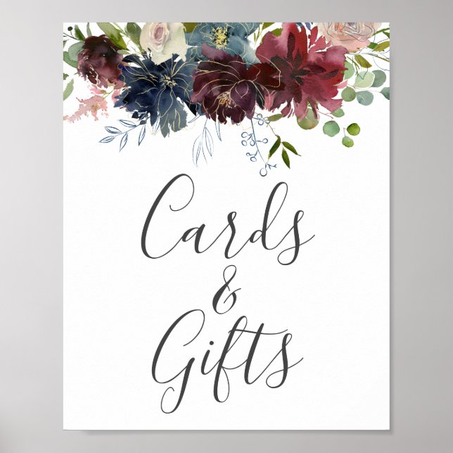 Poster Symbole Floral Bourgogne et Vert Cartes et Cadeaux (Devant)