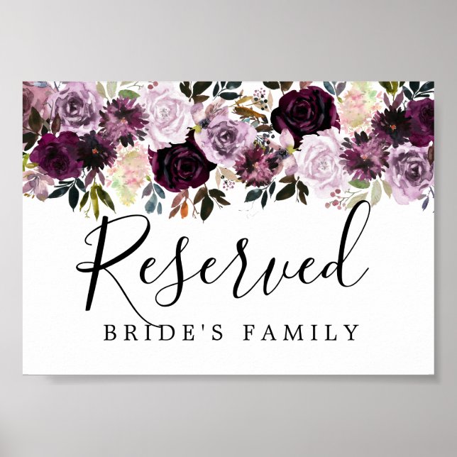 Poster Symbole Floral Rose violet Mariage réservé (Devant)