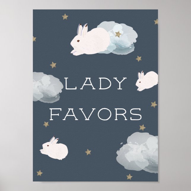 Poster Symbole Flying Bunny Baby shower Lady Favors (Devant)