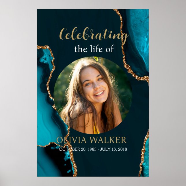 Poster Symbole funéraire Turquoise & Gold (Devant)