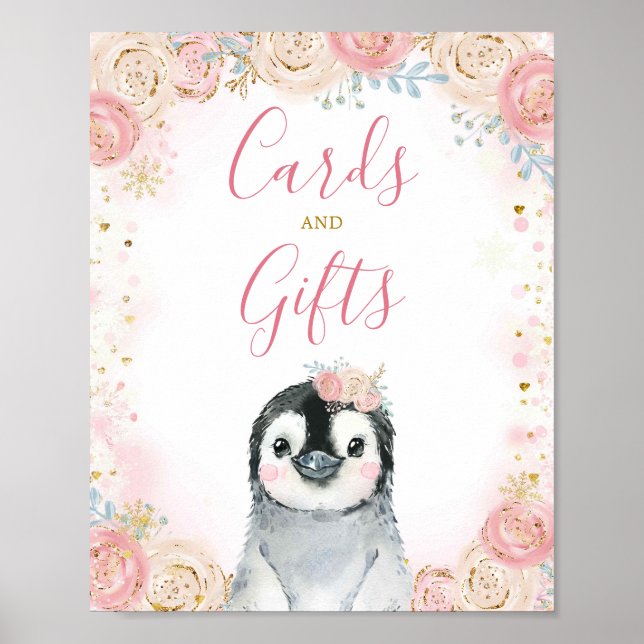 Poster Symbole Girl Penguin Winter Snowflake Cartes et ca (Devant)