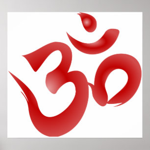 Poster Symbole hindou rouge Om Aum Devanagari Calligraphi