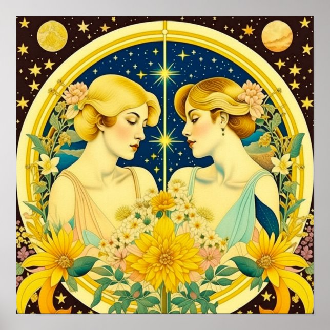 Poster SYMBOLE Horoscope Gemini Twins Ethereal Art (Devant)