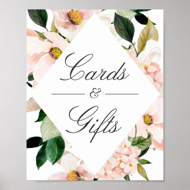Poster Symbole Hydrangea Blush Rose Floral Cartes et Cade (Devant)