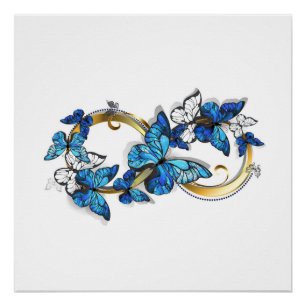 Poster Symbole infini de papillons Morpho bleus