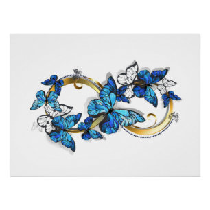 Poster Symbole infini de papillons Morpho bleus