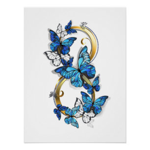 Poster Symbole infini de papillons Morpho bleus