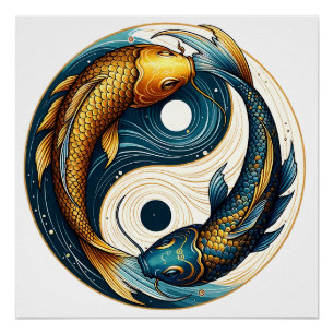 Poster Symbole japonais Yin Yang Poisson Koi