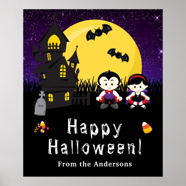 Poster SYMBOLE Joyeux Halloween Vampires Purple Party (Devant)
