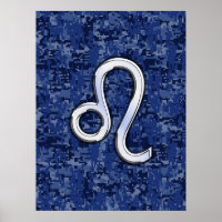 Symbole Leo Zodiac sur la Camo numérique bleu mari