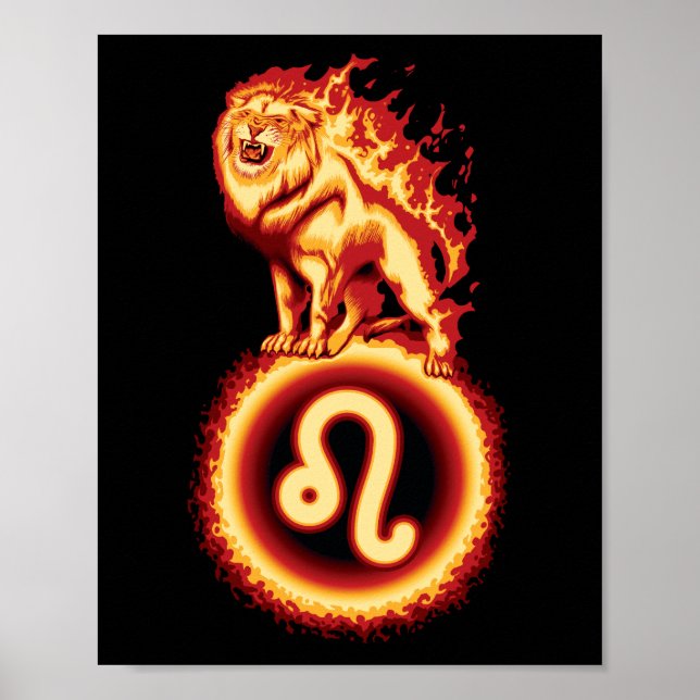 Poster Symbole Lion d'incendie - signe Léon Zodiaque (Devant)